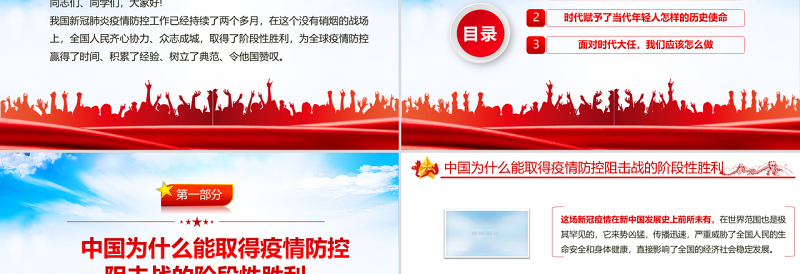 五四精神传承有我PPT优质风战疫情奏响新时代的青春之歌专题团课课件模板