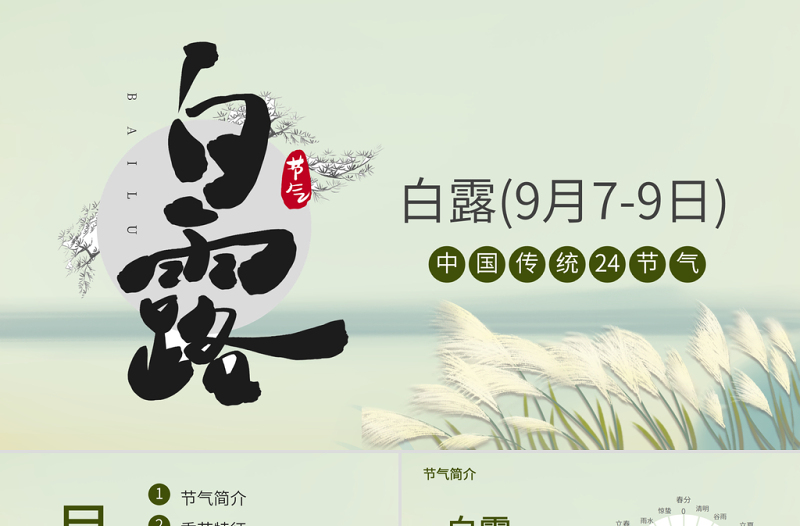 2021白露节气PPT清新简雅二十四节气中国传统文化主题班会课件