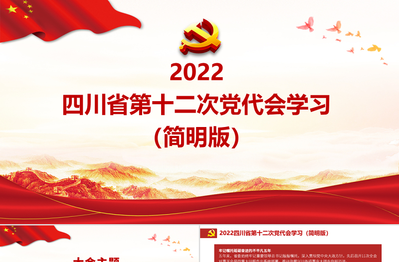 党政风党建风中国共产党四川省第十二次代表大会专题党课PPT模板(简明版)