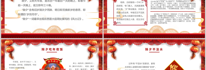 2022虎年除夕习俗PPT党政风中国风虎年新年除夕传统知识课件模板