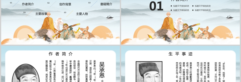 四大名著之一西游记知识经典文学名著导读说课PPT模板