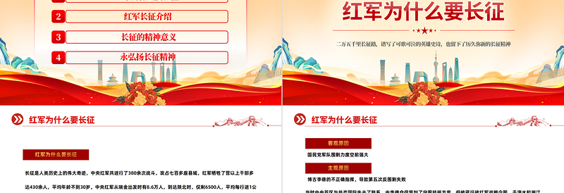 2022长征精神永不朽PPT党政风精美风纪念长征胜利86周年专题党课党建课件模板