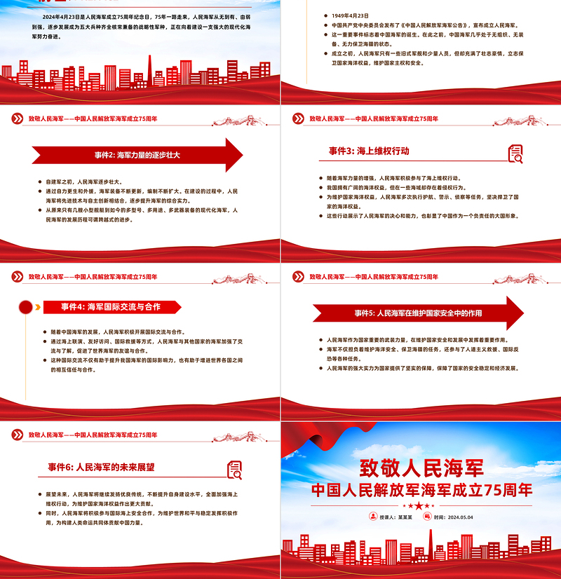中国人民解放军海军成立75周年PPT精品致敬人民海军主题课件