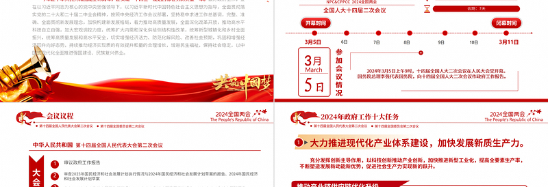 聚焦两会PPT党政风优质2024年政府工作十大任务两会专题党课
