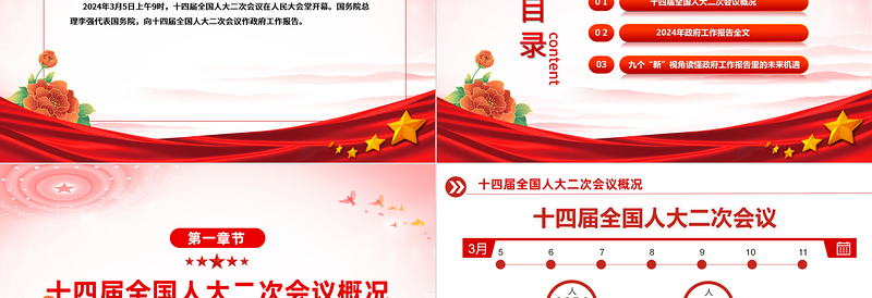 精美党政风2024年政府工作报告全文解读聚焦两会关注民生PPT