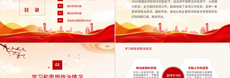 2021述职述廉述责报告PPT党政风简约党员干部年终工作总结汇报工作计划党建模板