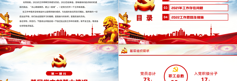 2022党建述职报告PPT党政风政党风党支部基层党组织党建总结党支部述职报告专题党课PPT