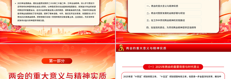 2025年全国两会精神党课三会一课讲稿PPT