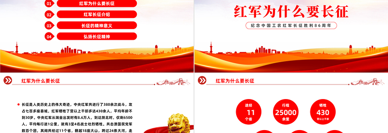 2022长征胜利86周年PPT简约精美党政风纪念中国工农红军长征胜利86周年专题党建党课PPT模板