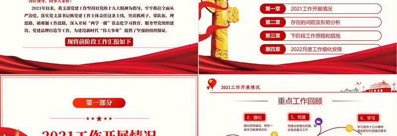年终党建工作总结PPT精美简约基层党组织党支部年度工作汇报新年工作计划述职述廉报告模板