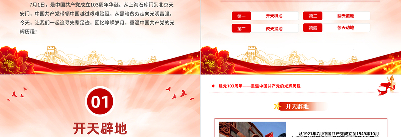 建党103周年PPT优质简约重温中国共产党的光辉历程党课
