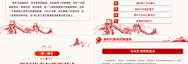 弘扬五四精神争做合格团员PPT党政风不忘初心跟党走青年建功新时代主题团日活动课件模板