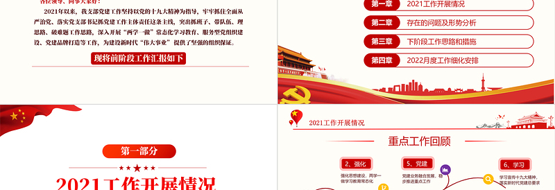 年终党建工作总结PPT精美简约基层党组织党支部年度工作汇报新年工作计划述职述廉报告模板