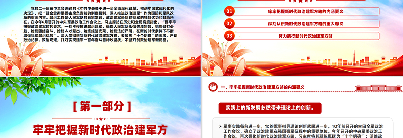 贯彻落实新时代政治建军方略PPT党政风深入推进政治建军党课PPT
