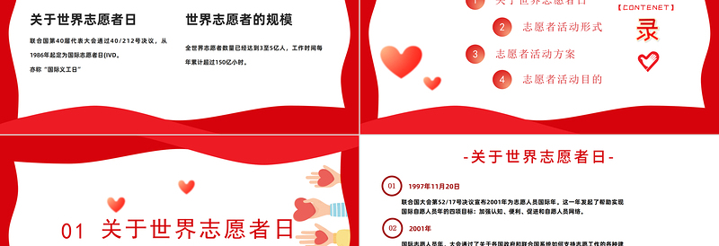 2022国际志愿者日PPT简约插画风爱心志愿情暖人家国际志愿者日知识宣讲课件