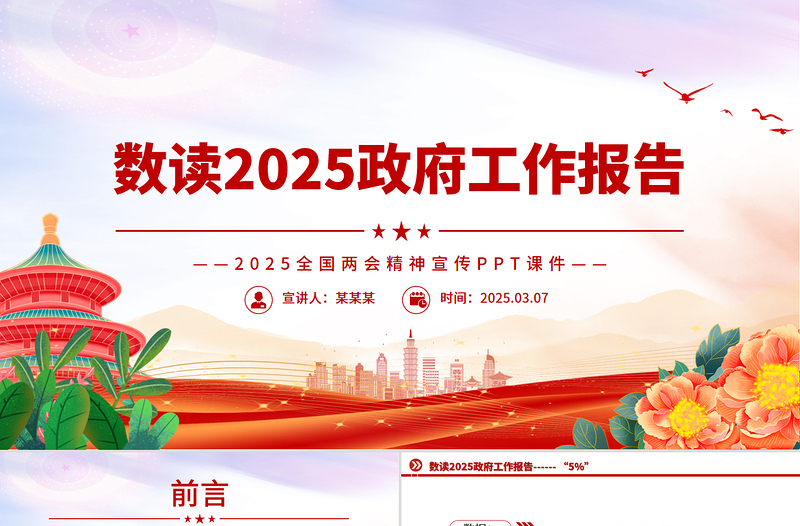 数读2025政府工作报告PPT精美简约两会精神解读课件