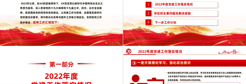 2022基层党支部年终述职总结PPT党政风党建风基层党支部开展工作制定计划主题党日活动专题党建党课PPT模板