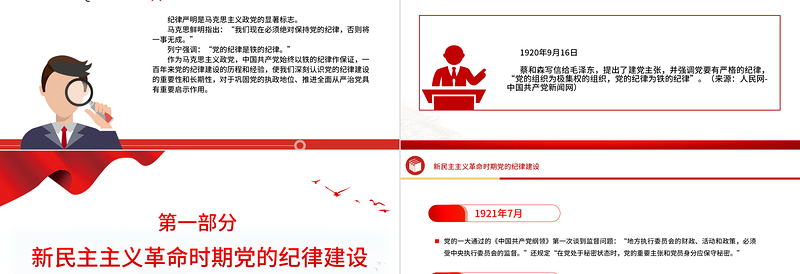 党的纪律建设百年历程PPT党政风简约党纪学习教育专题课件