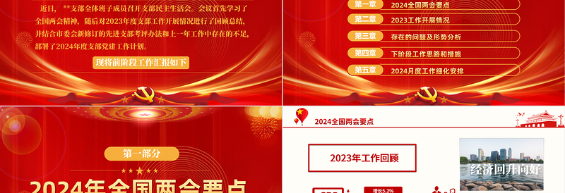2024年3月民主生活会PPT党政风优质支部党建工作模板下载