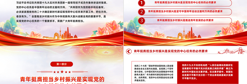 青春助力乡村振兴PPT优质实用全面推进乡村振兴需要新时代青年挺膺担当党员思想教育党课