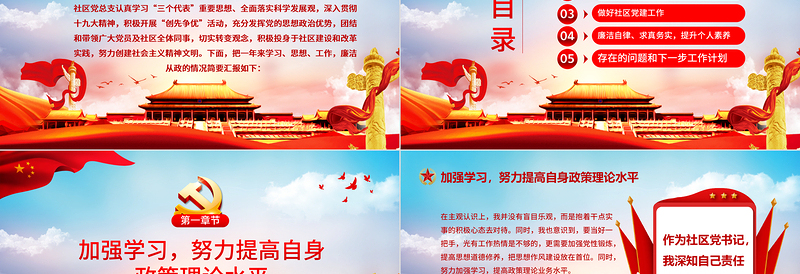 2022社区党支部书记年终党建工作述职报告PPT党政风党建风党委党支部书记年终工作总结计划暨述职报告课件