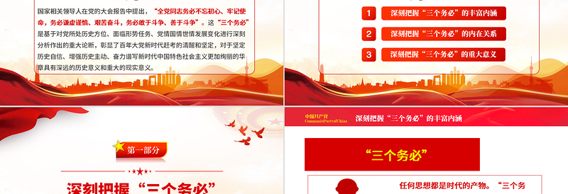 2022深刻领会三个务必的丰富含义PPT党政风优质风党员干部认真学习贯彻大会报告精神专题党课党建课件模板