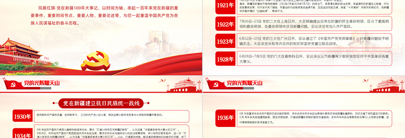 2021党的光辉耀天山PPT风展红旗党在新疆100年大事记致敬建党百年党课PPT