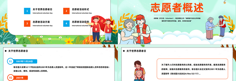 2022国际志愿者日PPT简约插画风爱心奉社会真情暖人间国际志愿者日知识宣讲课件