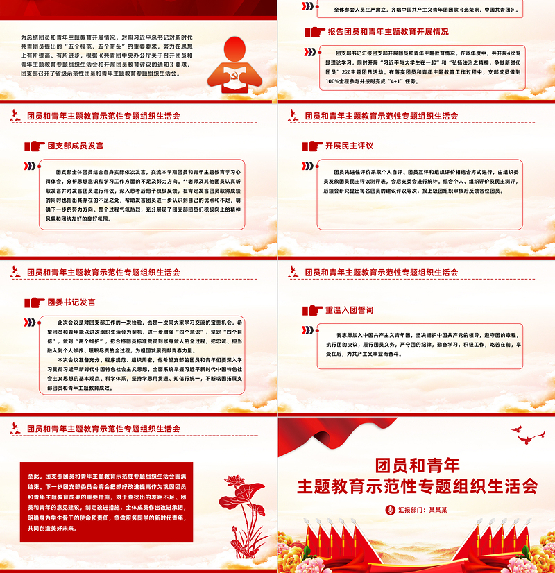 2023团支部团员和青年主题教育示范性专题组织生活会PPT模板