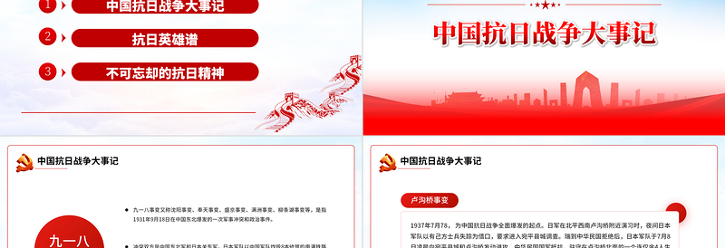 日本无条件投降PPT党政风党建风铭记历史缅怀先烈党课PPT模板
