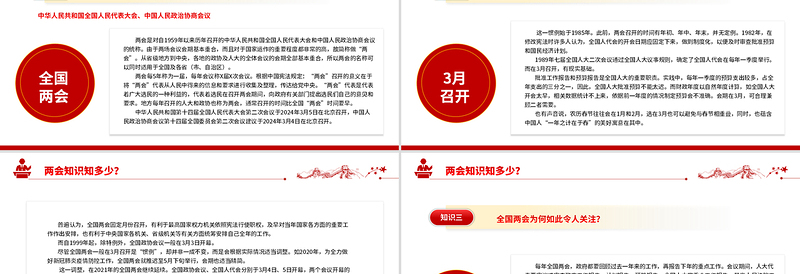 两会知识知点问答PPT党政风优质关注两会聚焦民生七个知识点带你了解两会党课PPT