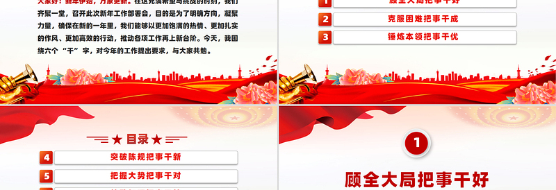 围绕六个“干”字提要求PPT优质简约新年部署会发言模板
