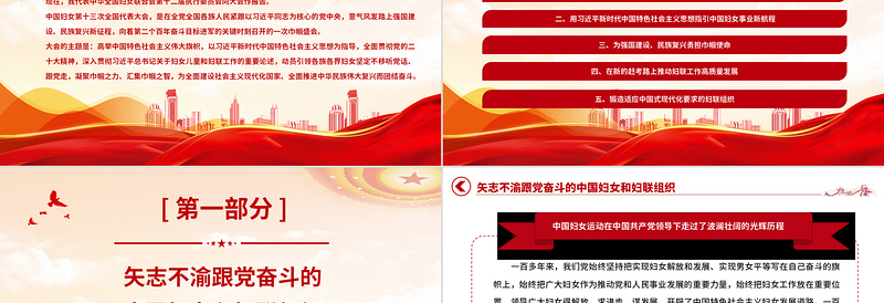 为强国建设民族复兴勇担巾帼使命PPT党政风简约中国妇女十三大报告专题课件
