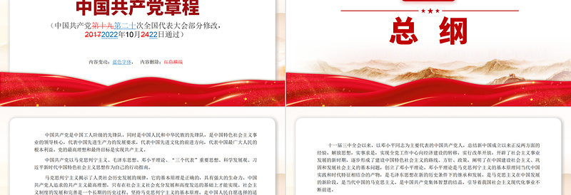 2022党章新旧对照版PPT党政风优质中国共产党章程新旧对照版党章新变化解读党建党课PPT