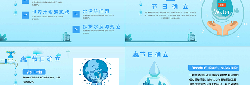 2022精美简约世界水日节约水资源宣传PPT