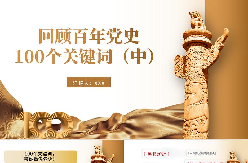 2021建党100周年回顾百年党史100个关键词PPT模板(中)