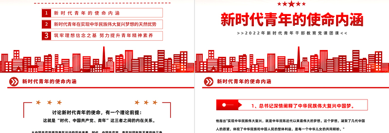 2022青年精神素养提升PPT党政风简约风新时代青年干部教育党课团课课件模板