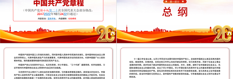 2022党章新旧对照版PPT党政风优质中国共产党章程新旧对照版党章新变化解读党建党课PPT