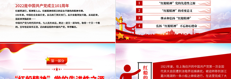 2022学习党政风精神继承甘于奉献的党政风基因PPT党政风红船依旧初心不忘红船精神党史党课PPT模板
