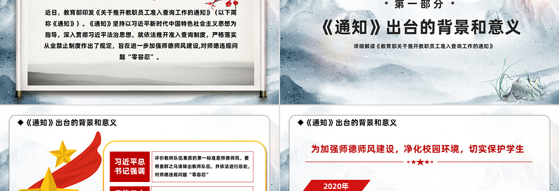 2023加强师德师风建设推开准入查询工作PPT水墨画风详细解读《教育部关于推开教职员工准入查询工作的通知》专题课件模板