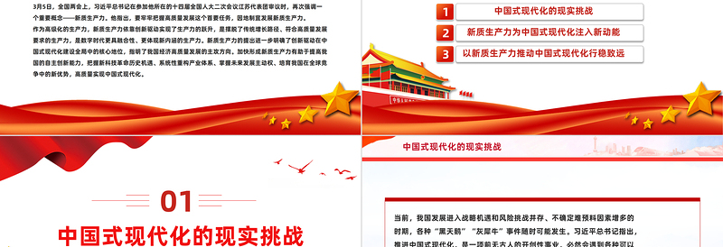 以新质生产力推进中国式现代化PPT优质党政风2024两会系列评论课件模板