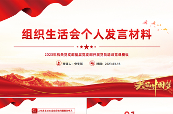 2023组织生活会个人发言材料PPT简约风组织生活会个人发言材料专题党课PPT模板下载