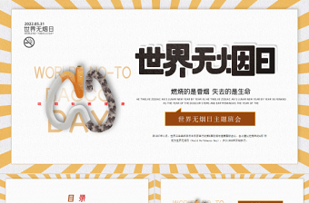 黄棕色活力卡通世界无烟日主题班会PPT