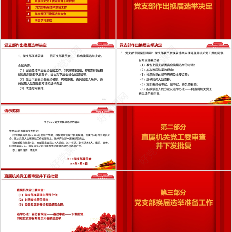 党政风庄重党支部换届选举工作流程PPT模板