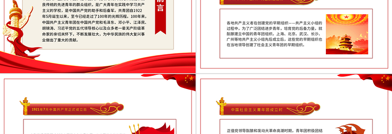 中国共产主义青年团历史发展的四个时期PPT党政风精美风共青团专题课件模板下载