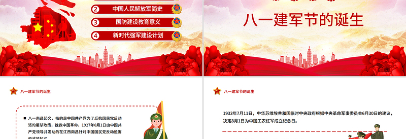 红色简洁八一建军节献礼PPT党政热烈庆祝中国人民解放军建军98周年党课课件