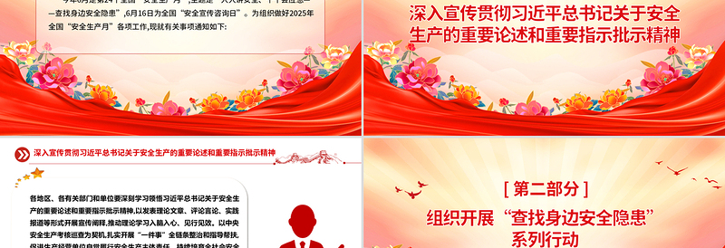 红色精美全国安全生产月人人讲安全个个会应急查找身边安全隐患课件下载