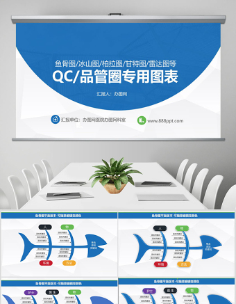 品管圈QC专用图表-鱼骨图柏拉图冰山图甘特图等PPT模板