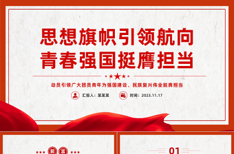 团员青年挺膺担当PPT党政风简约思想旗帜引领航向青春强国挺膺担当思政教育课件