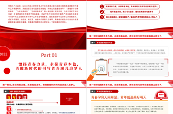 2022用青春的能动力和创造力激荡起民族复兴的澎湃春潮PPT党政风精美风青年微党课PPT模板